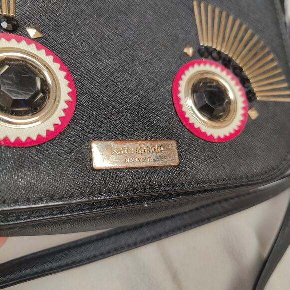 Kate Spade Warm and Fuzzy Large Monster Carsen Crossbody Bag Black Leather‎ - Picture 3 of 11